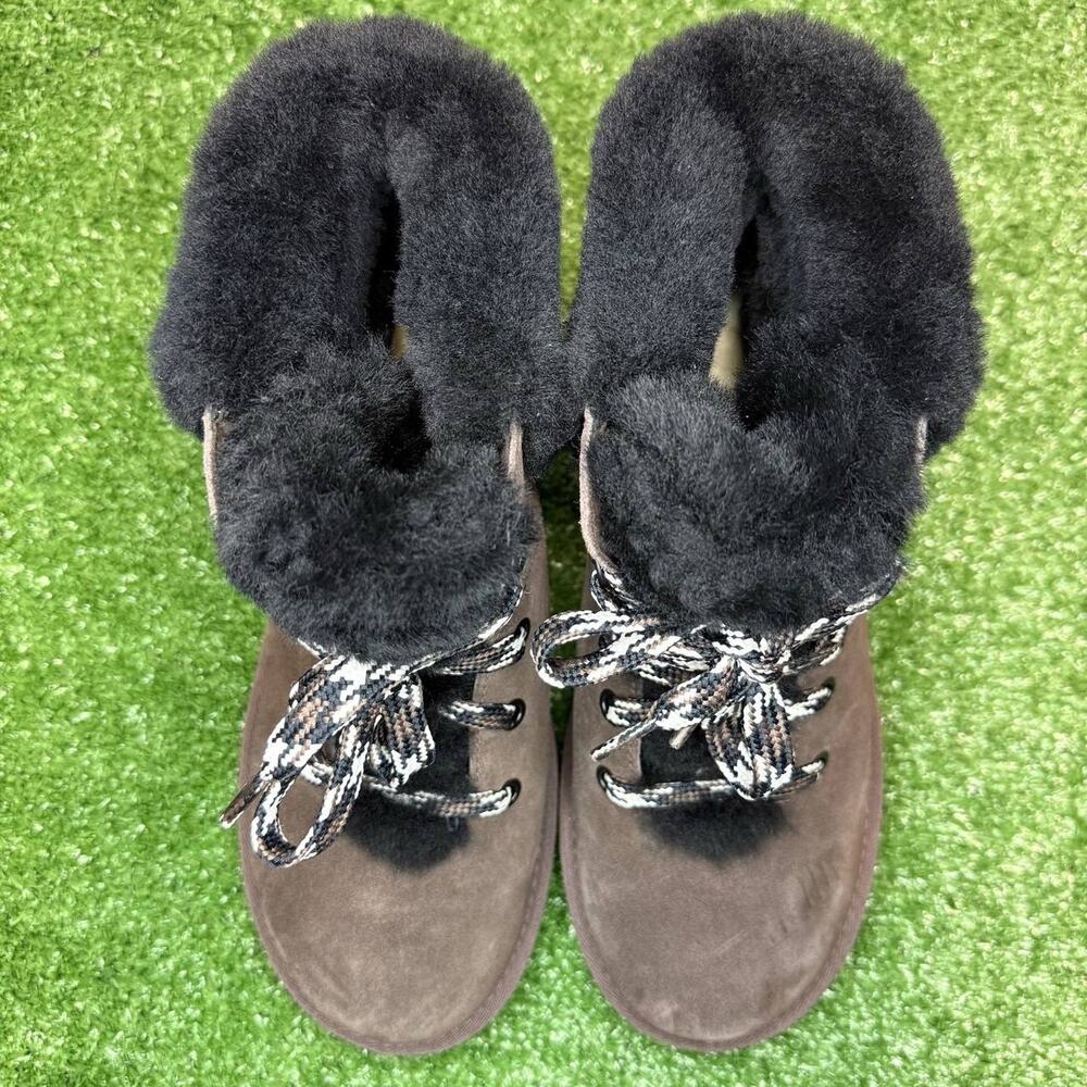 UGG Women's Classic Mini Alpine Lace Boots Brown Suede Women’s Size 7 New - Picture 5 of 7